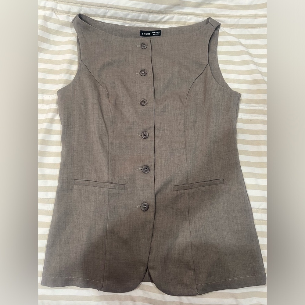Brown Gray Button-Up Vest